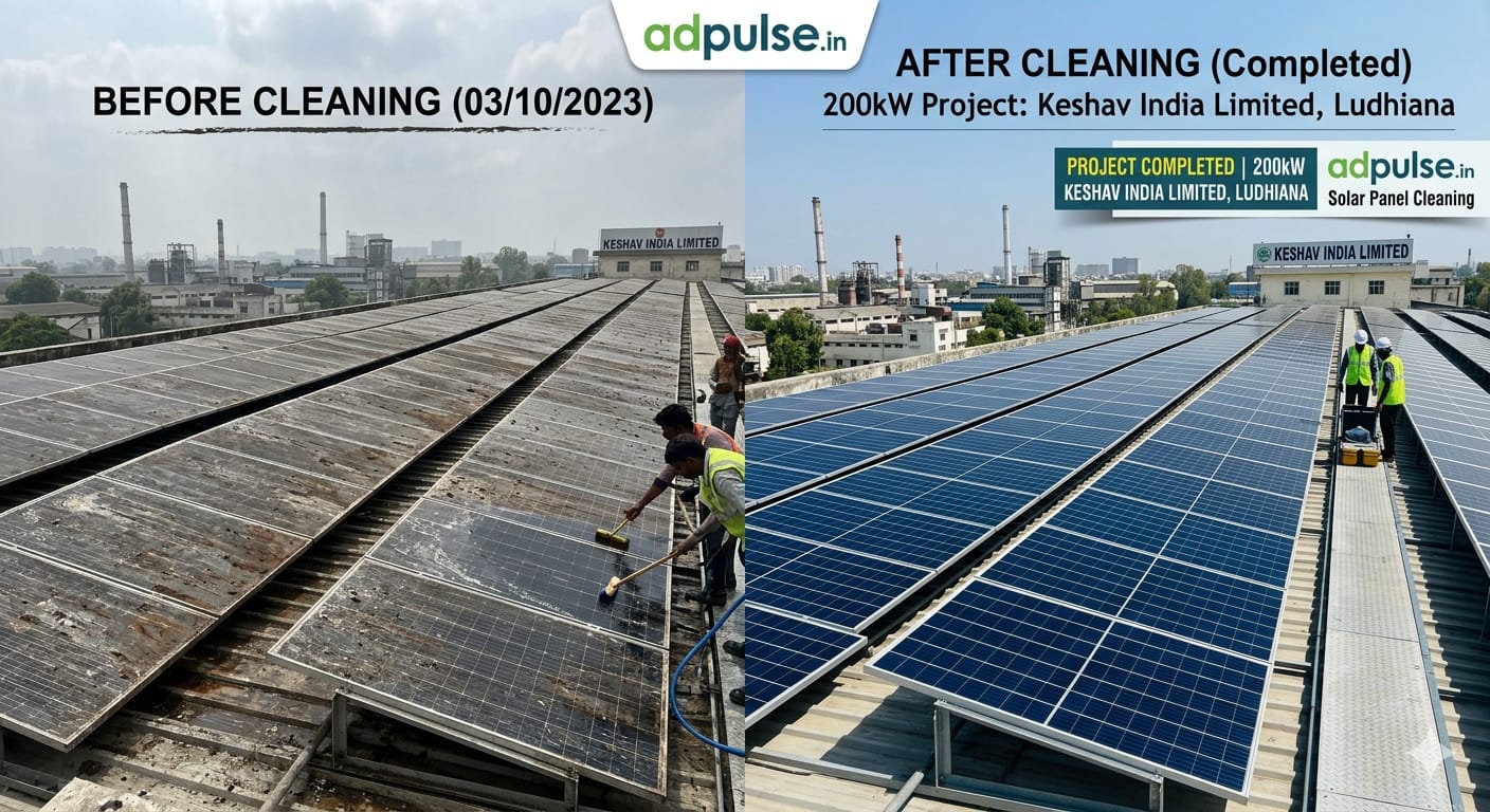 200kW Solar Panel Cleaning in Ludhiana: See the Stunning Before and After Transformation at Keshav India Limited!