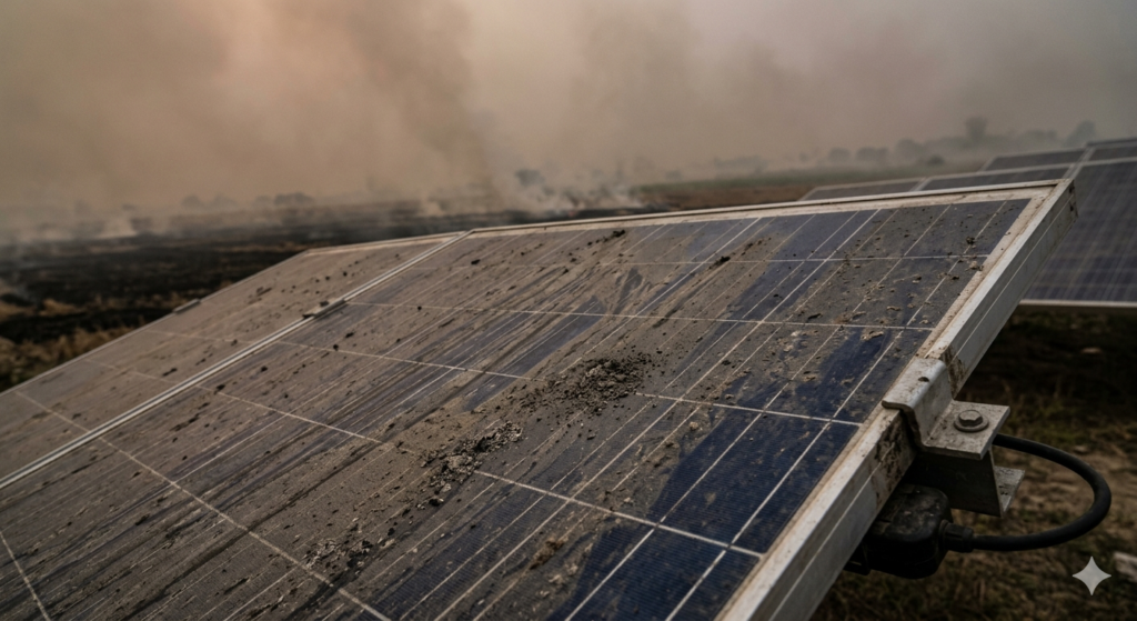 Signs solar panels need cleaning Ludhiana - heavy dust and pollution buildup